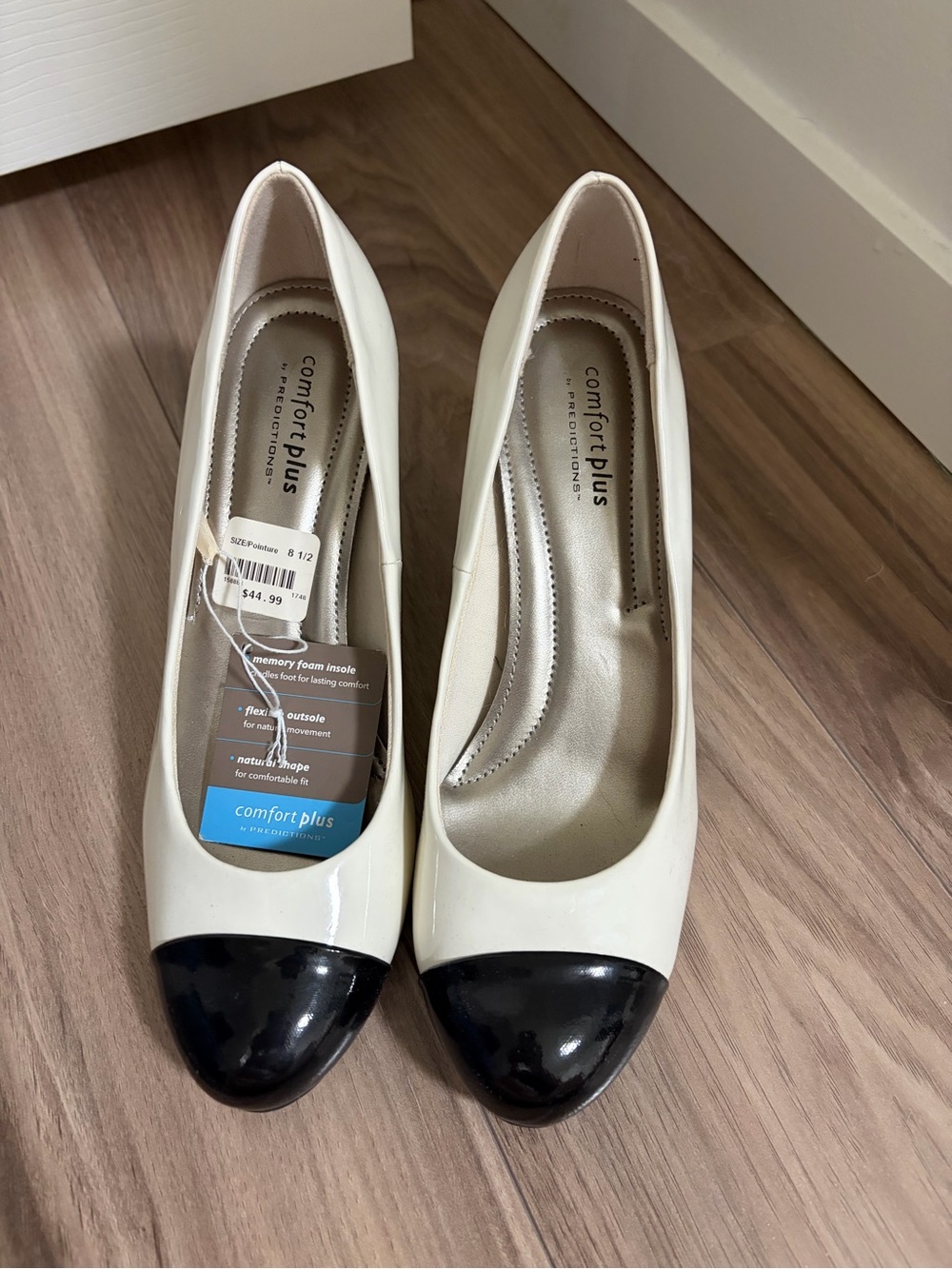 comfort plus by Predictions Two-Tone Cap Toe Pumps in White and Black